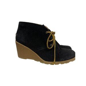 Sperry Top Sider Stella Prow Black Suede Leather Wedge Shoes Women's Size 9.5